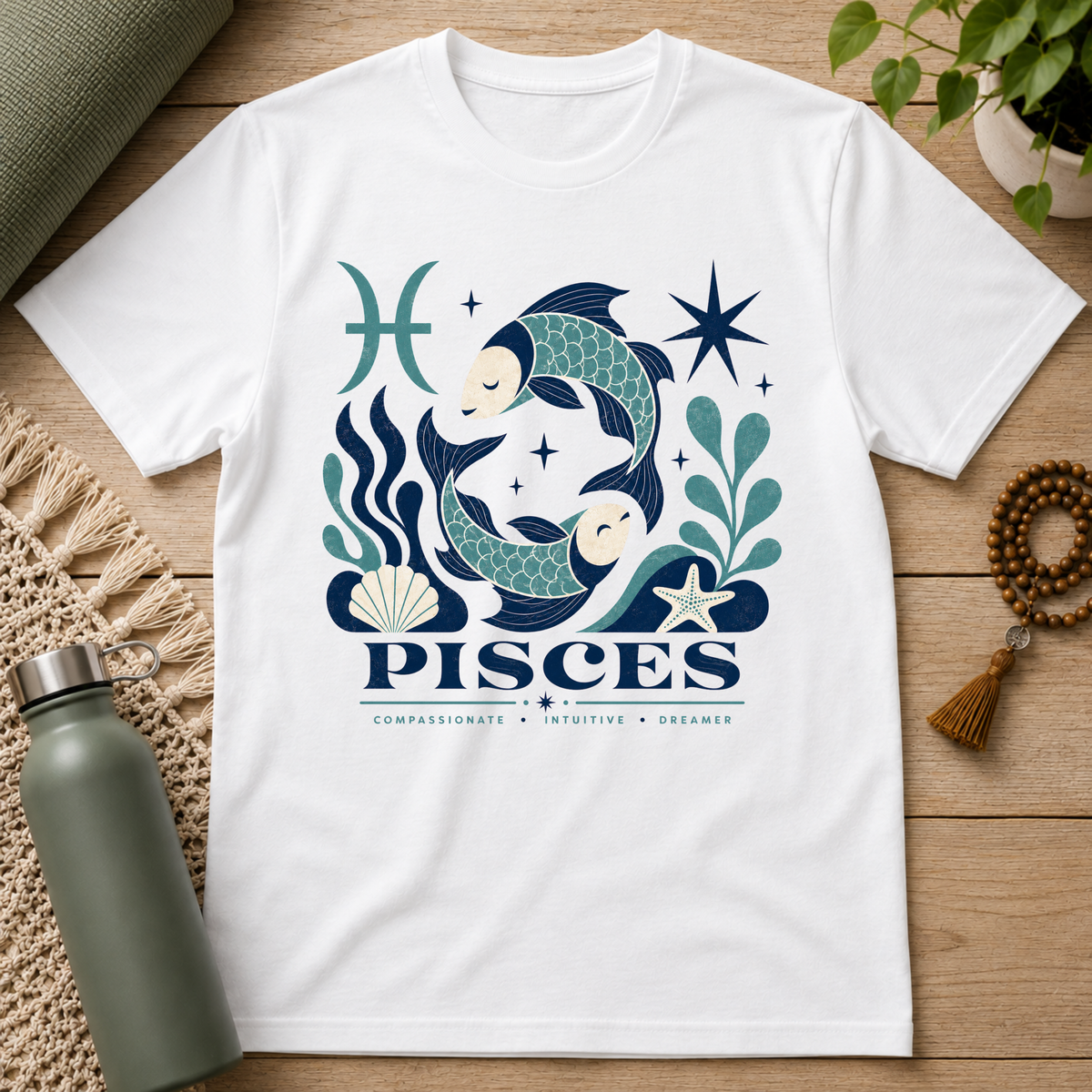 Pisces Zodiac T-Shirt — Illustrated Fish Astrology Tee