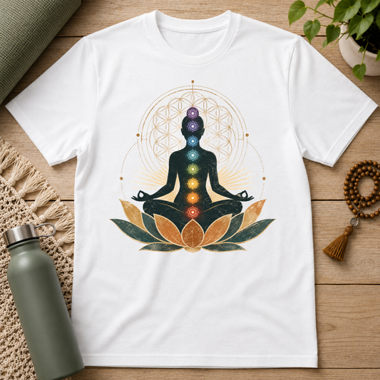 Chakra Meditation T-Shirt — Lotus & Flower of Life Yoga Tee