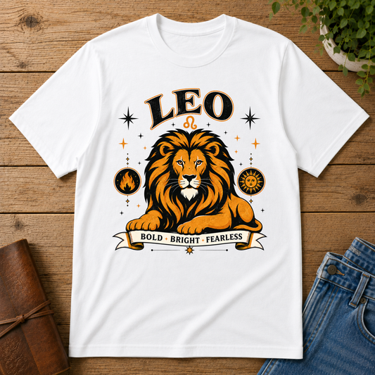 Leo Zodiac T-Shirt — Bold Bright Fearless Lion Horoscope Tee