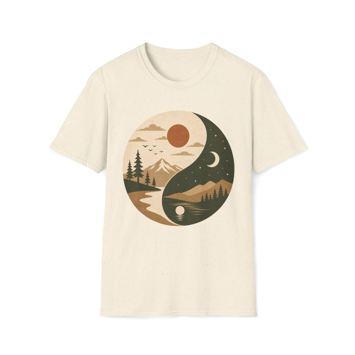 Yin Yang Mountain Sunset Tee — Nature Day & Night Graphic T-Shirt